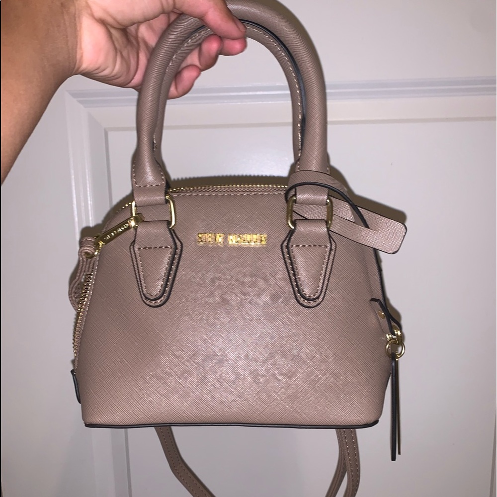 brand new mini steve madden, taupe colored purse